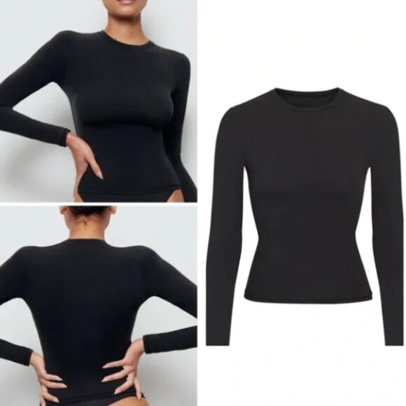 SKIMS Tops - SKIMS Fits Everybody Long Sleeve T Shirt Womens 2X Onyx Black Stretch NWT